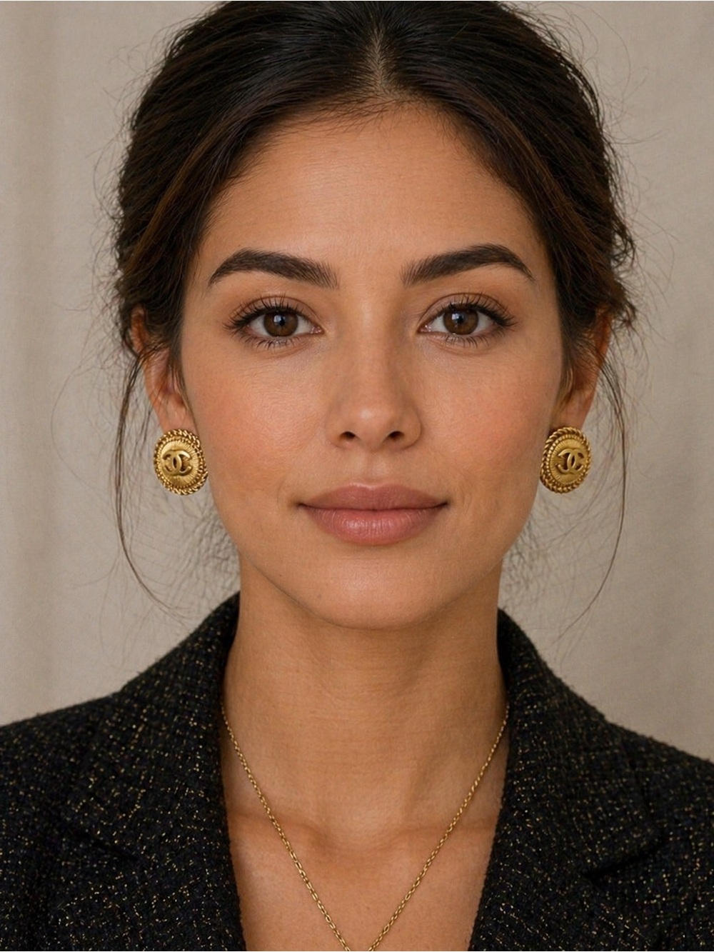 CHANEL Vintage Gold Medallion CC Logo Clip Earrings